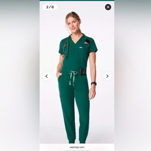 Figs Women’s Hunter Green Scrub Set - top and bottom